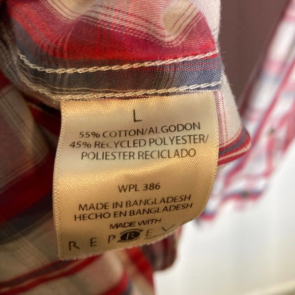 Life Khaki Mens Large Button Down Slim Fit Plaid Pocket Long Sleeve Plaid Shirt - Picture 5 of 6